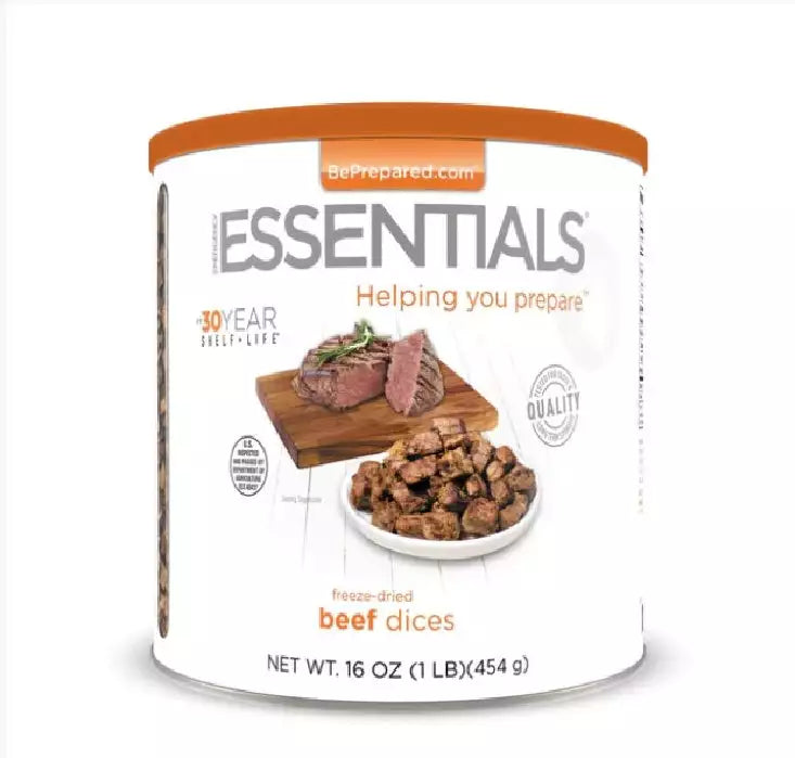 Freeze Dried Cooked Beef Dices, 30yr Shelf Life