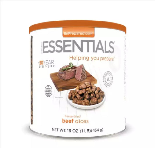Freeze Dried Cooked Beef Dices, 30yr Shelf Life