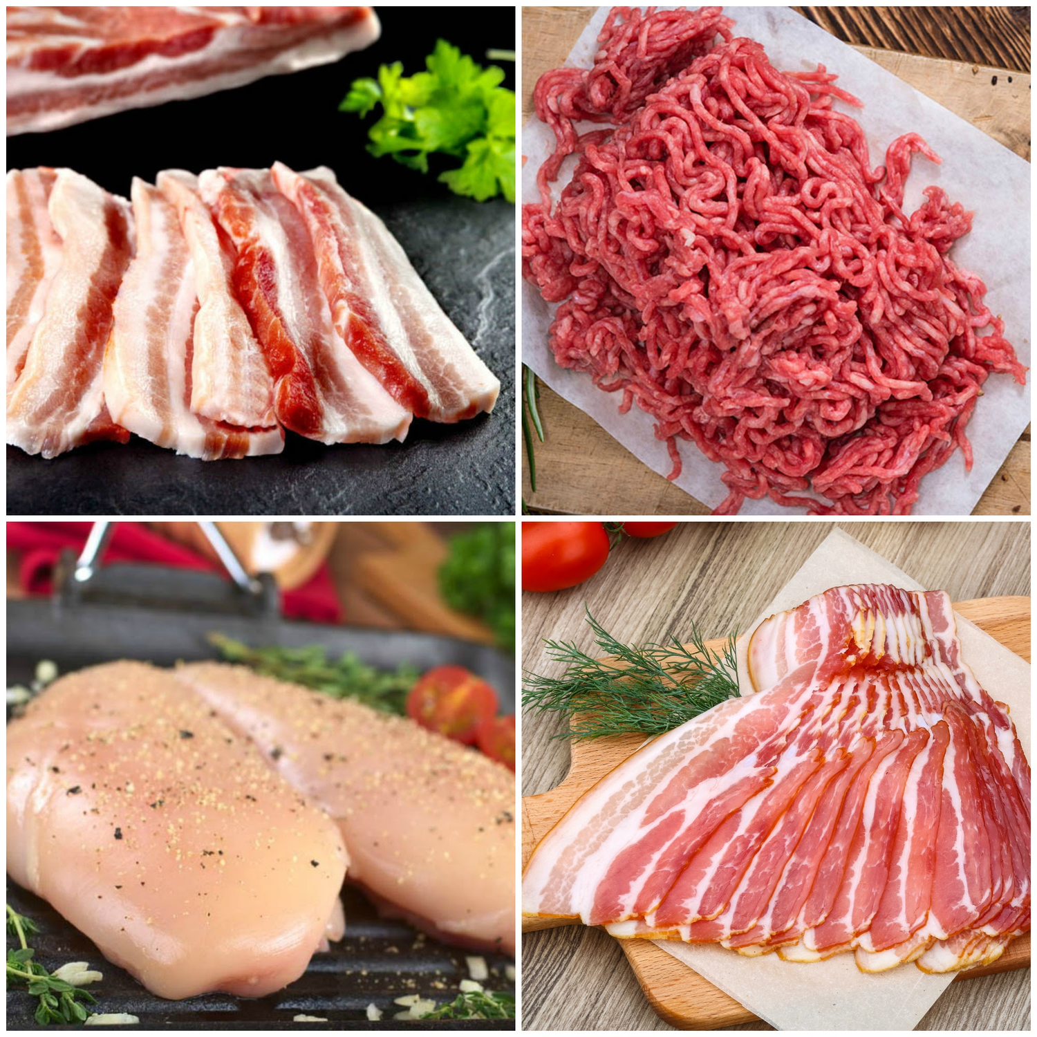 Coming Soon: Fresh Everyday Protein Necessities Chicken, Beef, and Bacon. Click to see ordering dates