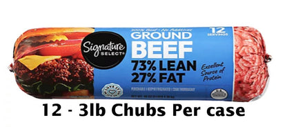OVERSTOCK: 36lbs 73/27 Natural Ground Beef (12-3lb Chubs Per Case)