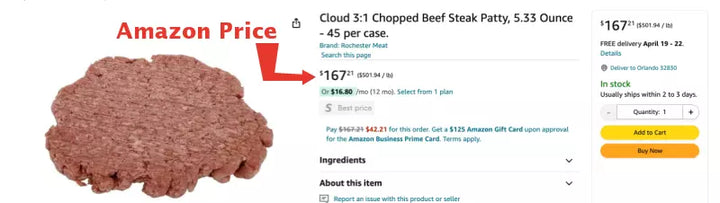 15 lb Case of 1/3 lb The Cloud Burger Patty: Signature Chopped Beef