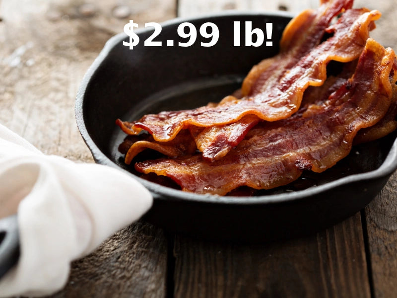 OVERSTOCK DEAL: 15 lb Case: Budget Cut Bacon Hardwood Smoked Frozen