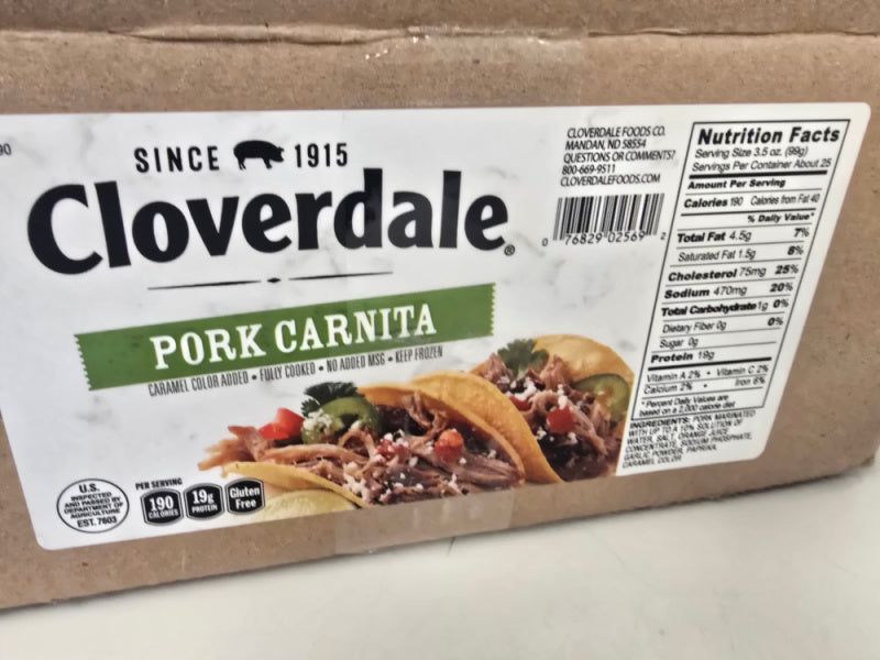 OVERSTOCK: 18lb Case of Fully Cooked Pork Carnitas, No MSG, Gluten Free