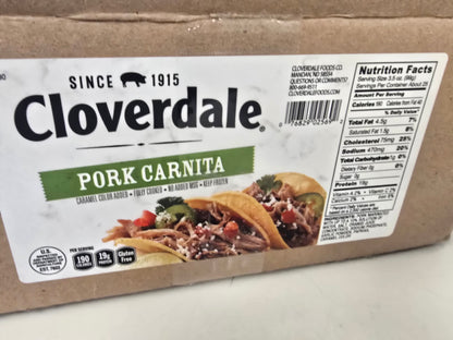 OVERSTOCK: 18lb Case of Fully Cooked Pork Carnitas, No MSG, Gluten Free