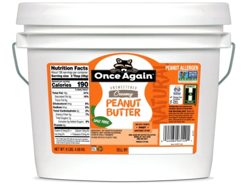 OVERSTOCK DEAL: 9 lb Tub Non-GMO Smooth Natural Peanut Butter