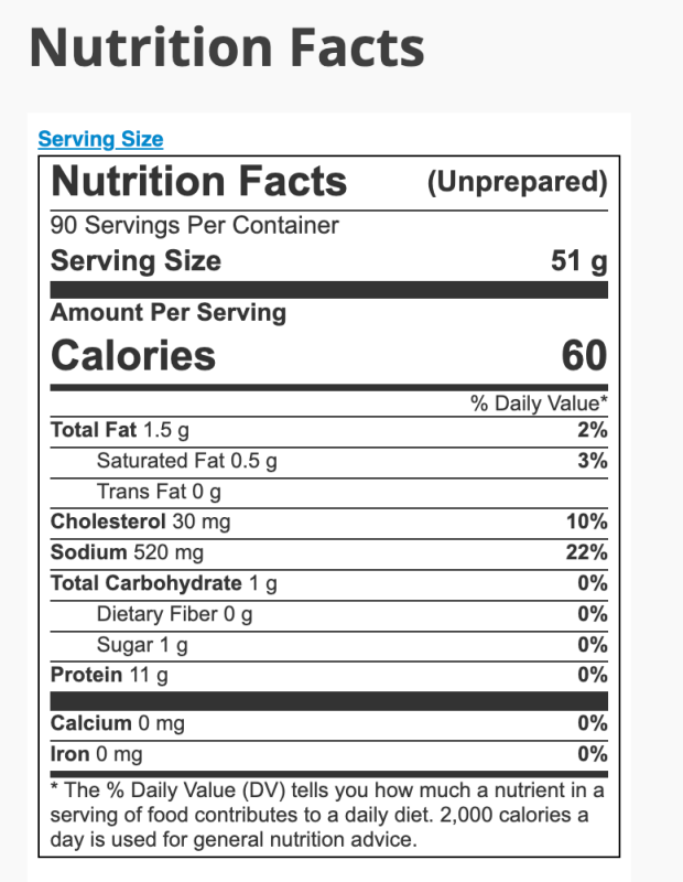 Nutrition facts