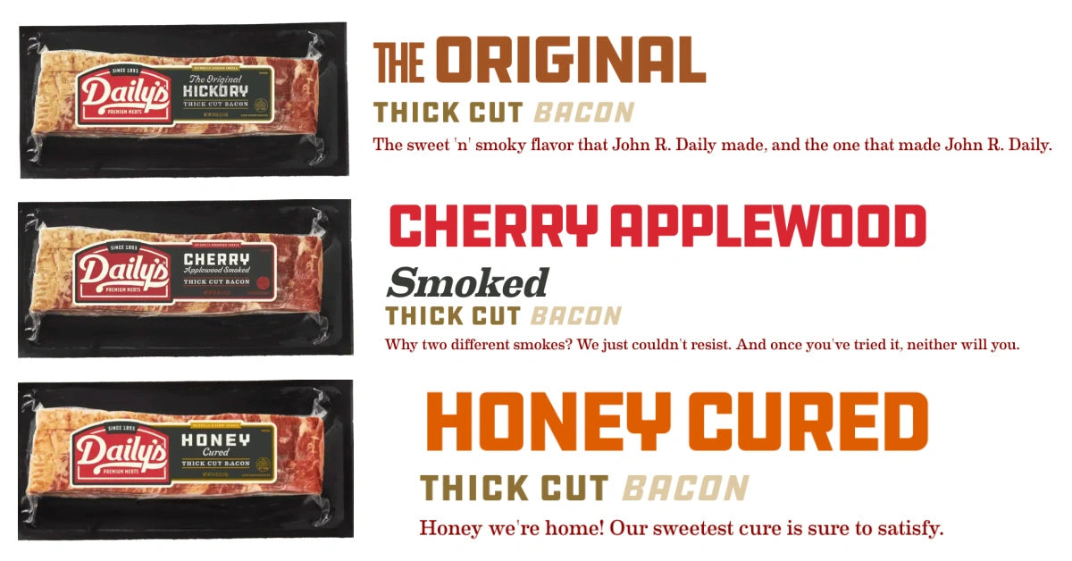 Limited Time NEW Flavors: 6pk Variety Thick Cut Bacon Gift Sampler (9lbs) Cherrywood, Hickory and Honey Flavors