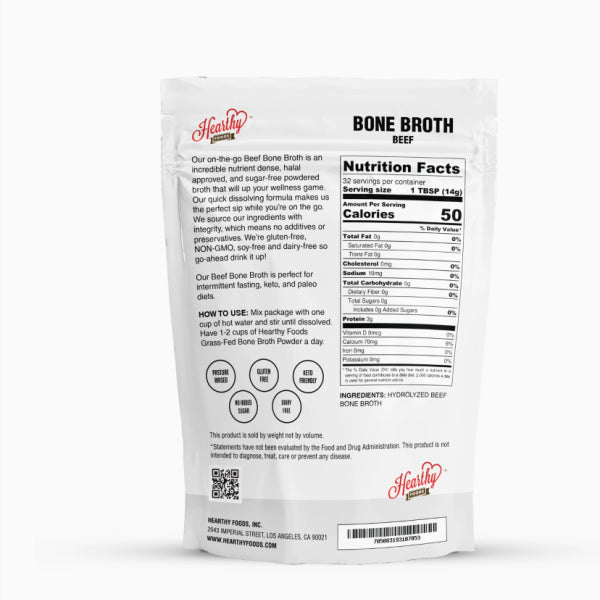 NEW: Pasture-Raised Beef Bone Broth Powder, 4pk (32 servings each bag)