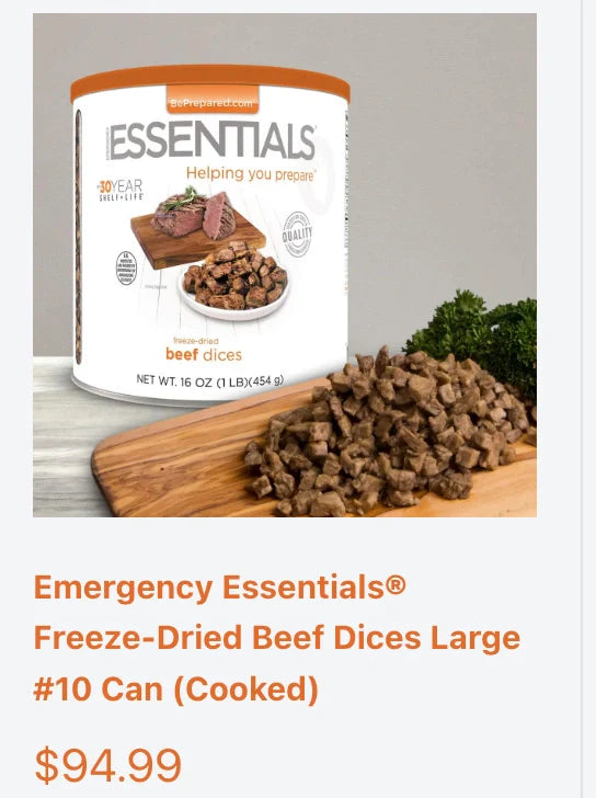 OVERSTOCK: Freeze Dried Cooked Beef Dices, 30yr Shelf Life