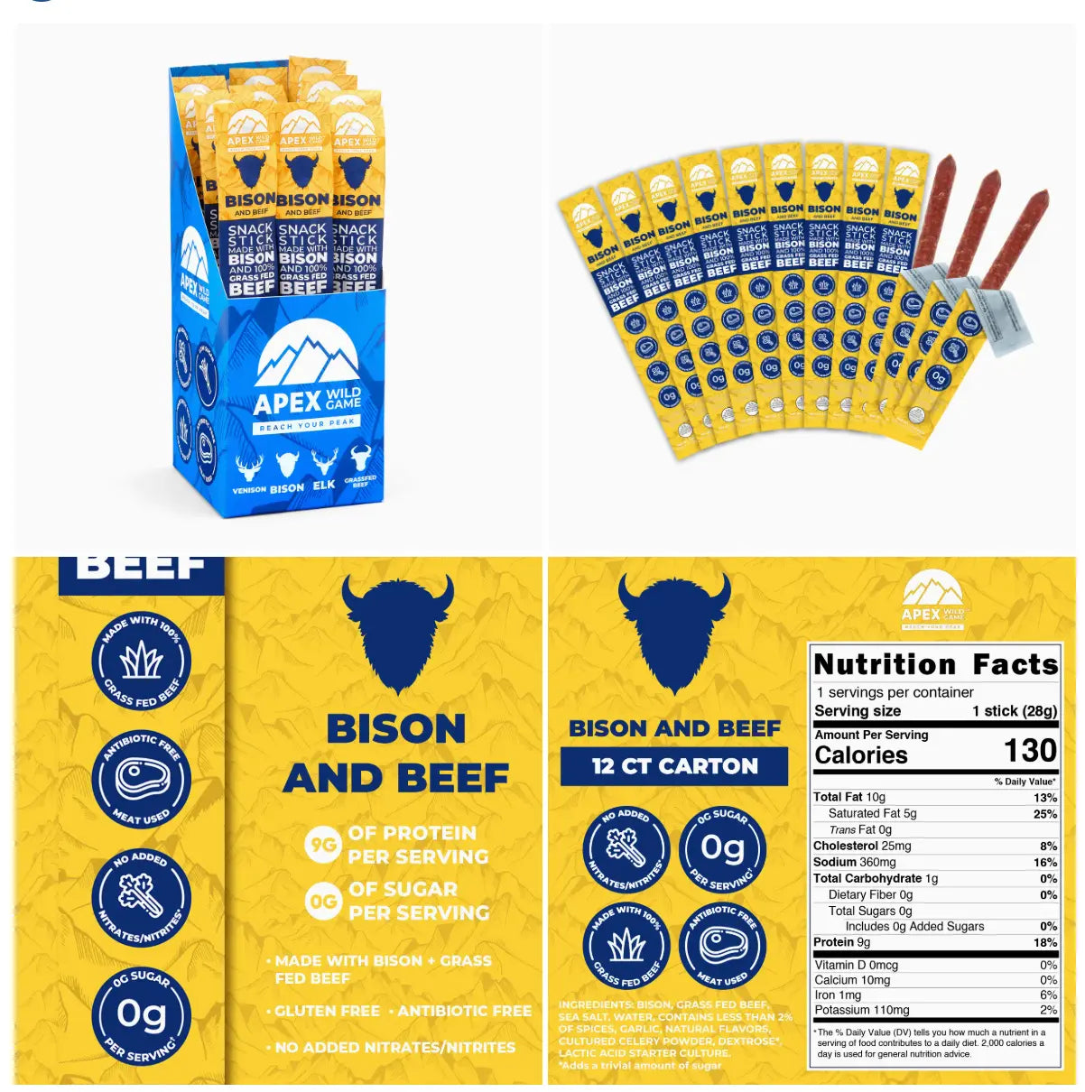 Limited Time: 12ct. Pack Grassfed Beef Sticks (4 Varieties: Beef, Bison, Elk and Venison)