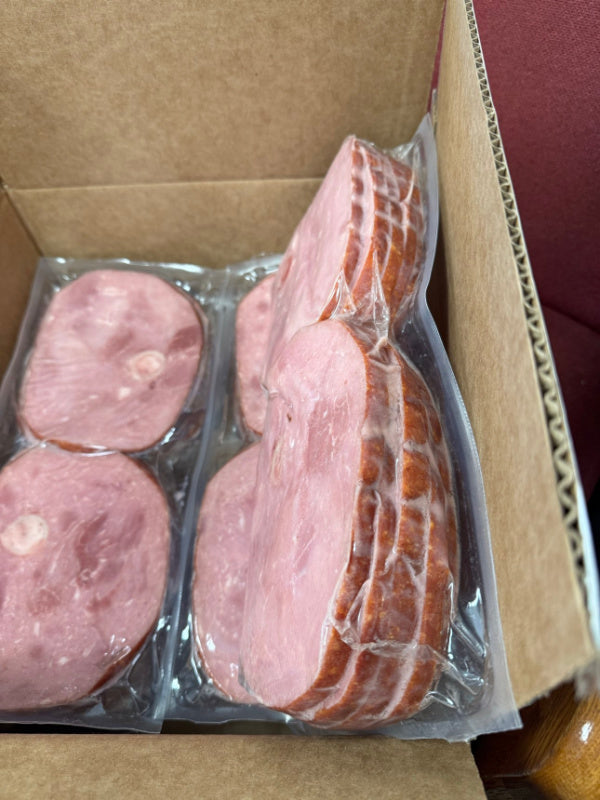 OVERSTOCK: 24lb Bone-In Ham Steaks (50 8oz Steaks per case)
