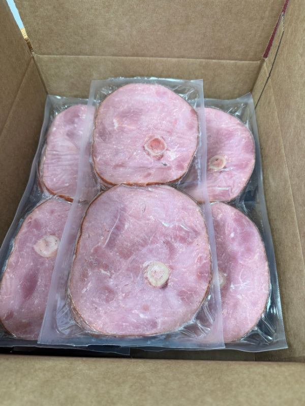 OVERSTOCK: 24lb Bone-In Ham Steaks (50 8oz Steaks per case)