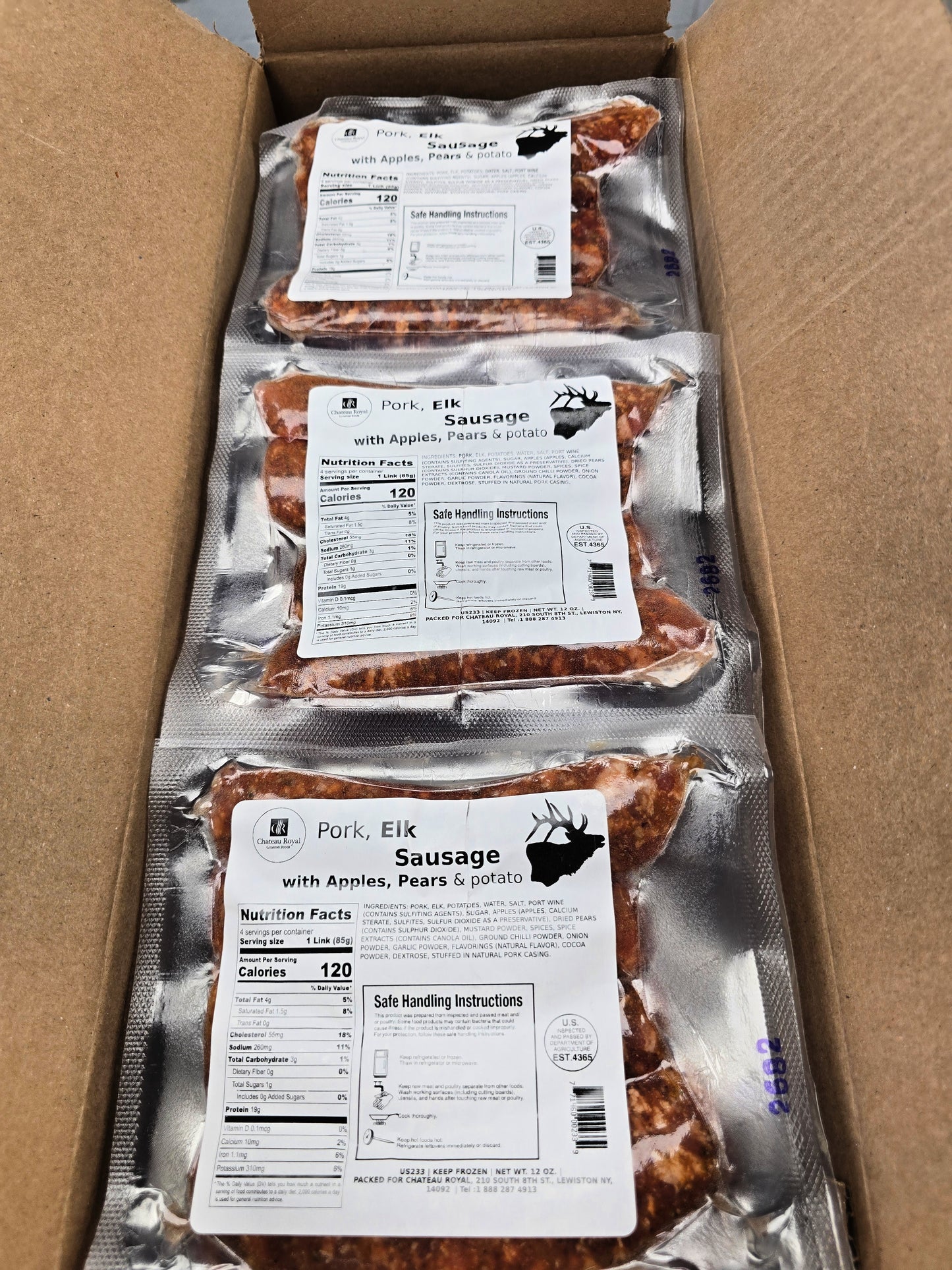 NEW: 9 lb Case Broadleaf Elk Sausage with Apple Pear Wine and Potatoes