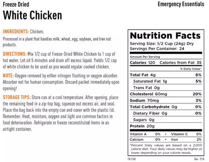 Freeze Dried Cooked White Chicken from Emergency Essentials with 25-Year Shelf Life