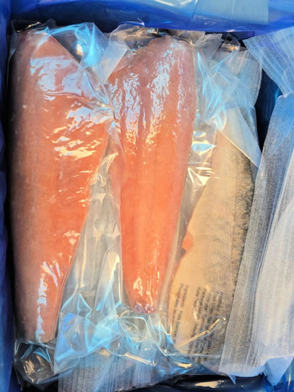 OVERSTOCK DEAL: 25lb Case Wild Caught Keta Chum Salmon, Approximately 15 Skin-on Full Fillets 1.6ish lb each