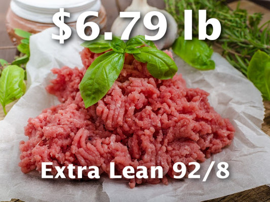 OVERSTOCK PRICE DROP: 30ish lb Case of 92/8 Extra Lean Natural Ground Beef (in 5 - 5ish lb Chubs Frozen)
