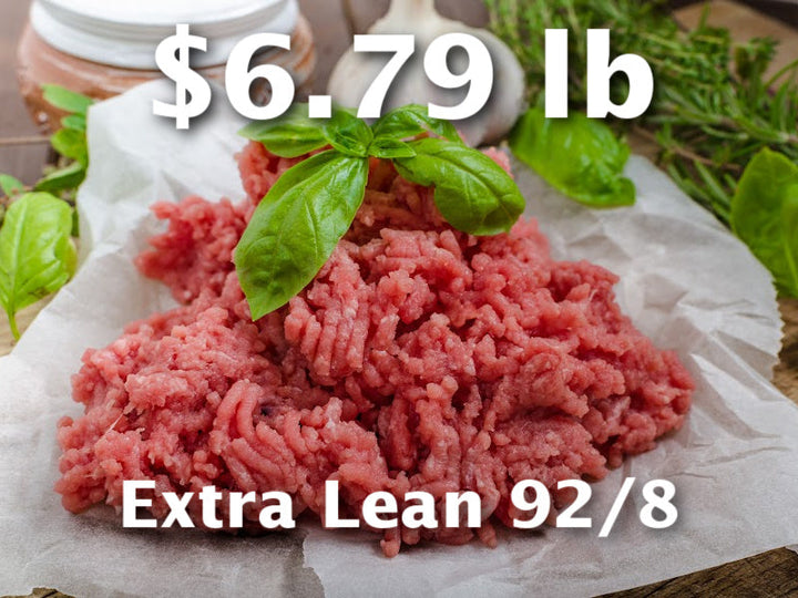 OVERSTOCK PRICE DROP: 30ish lb Case of 92/8 Extra Lean Natural Ground Beef (in 5 - 5ish lb Chubs Frozen)
