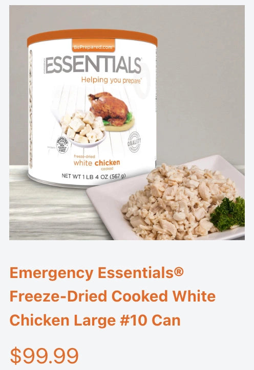 Freeze Dried Cooked White Chicken from Emergency Essentials with 25-Year Shelf Life