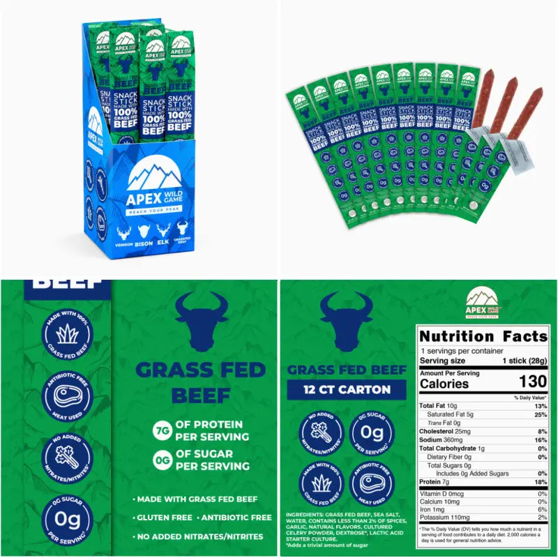 Limited Time: 12ct. Pack Grassfed Beef Sticks (4 Varieties: Beef, Bison, Elk and Venison)