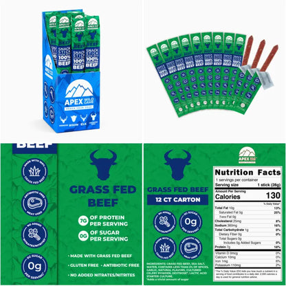 Limited Time: 12ct. Pack Grassfed Beef Sticks (4 Varieties: Beef, Bison, Elk and Venison)