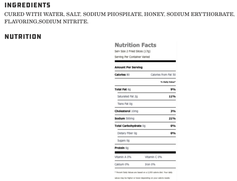 Nutrition facts
