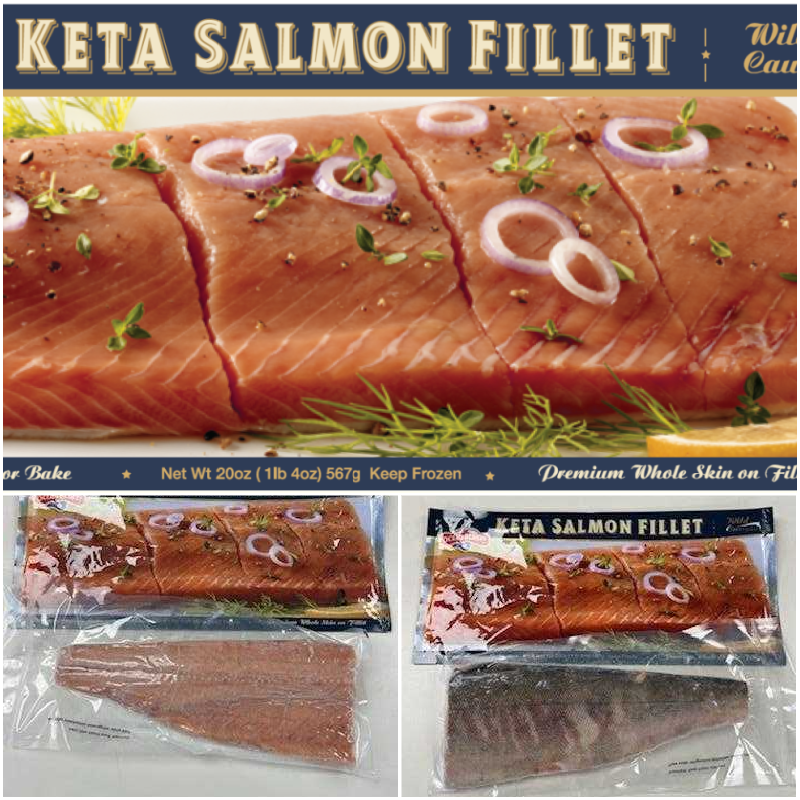 12.5 lb Case: Wild Caught Keta Salmon, 10 Skin-on Fillets