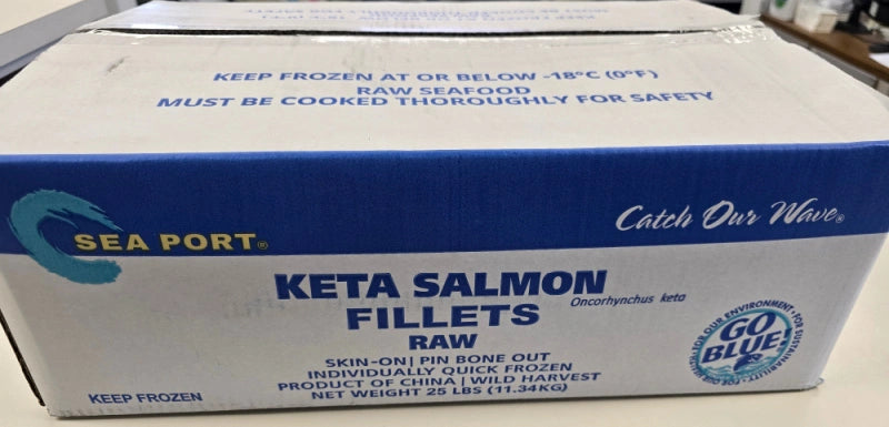 OVERSTOCK DEAL: 25lb Case Wild Caught Keta Chum Salmon, Approximately 15 Skin-on Full Fillets 1.6ish lb each