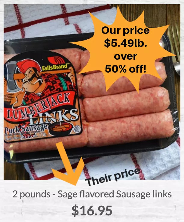 Co-op Favorite: 10 lb. case - 2oz. Pork Sausage Links Lumberjack Style, Local, Gluten Free