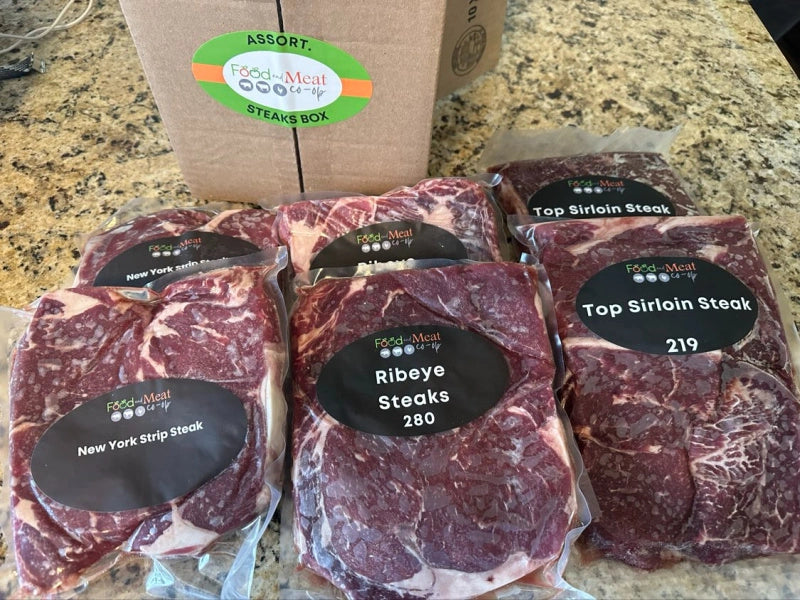 16 Mixed Steak Cuts: 4 Ribeyes, 4 New York Strip, 8 Top Sirloin Steak