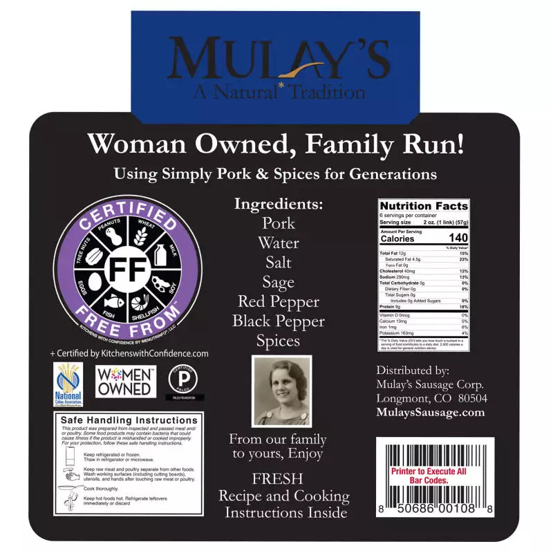 IT'S BACK: 10 lb Case of Mulay's Clean Heritage Pork Breakfast Sausage Links,  Free From Top 8 Allergens