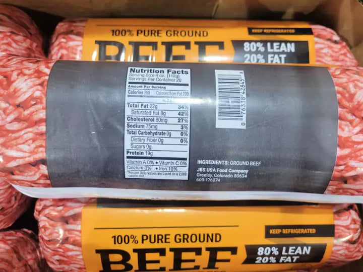PRICE DROP & RESTOCKED: 40 lb Case of 80/20 Natural Ground Beef (in 8 - 5lb Chubs)