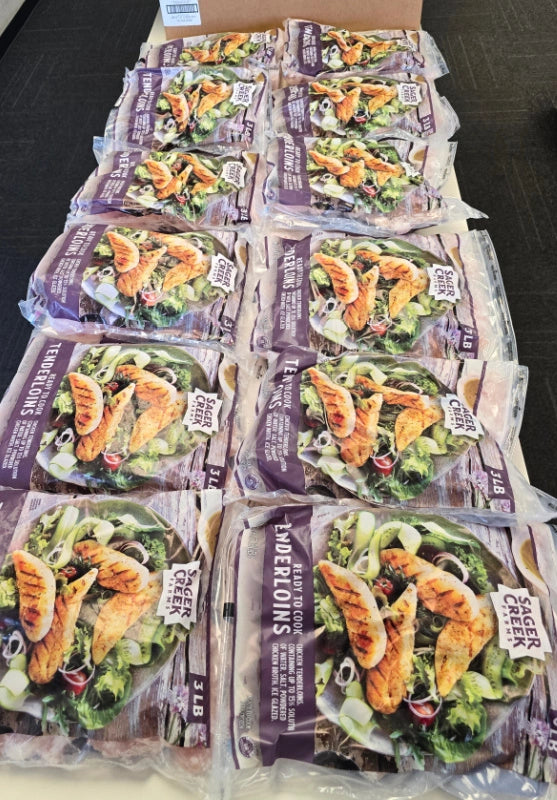 OVERSTOCK DEAL:  36 lb Case Frozen Individually Frozen Chicken Tenderloins (12 3-lb bags each case)