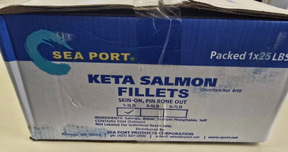 OVERSTOCK DEAL: 25lb Case Wild Caught Keta Chum Salmon, Approximately 15 Skin-on Full Fillets 1.6ish lb each