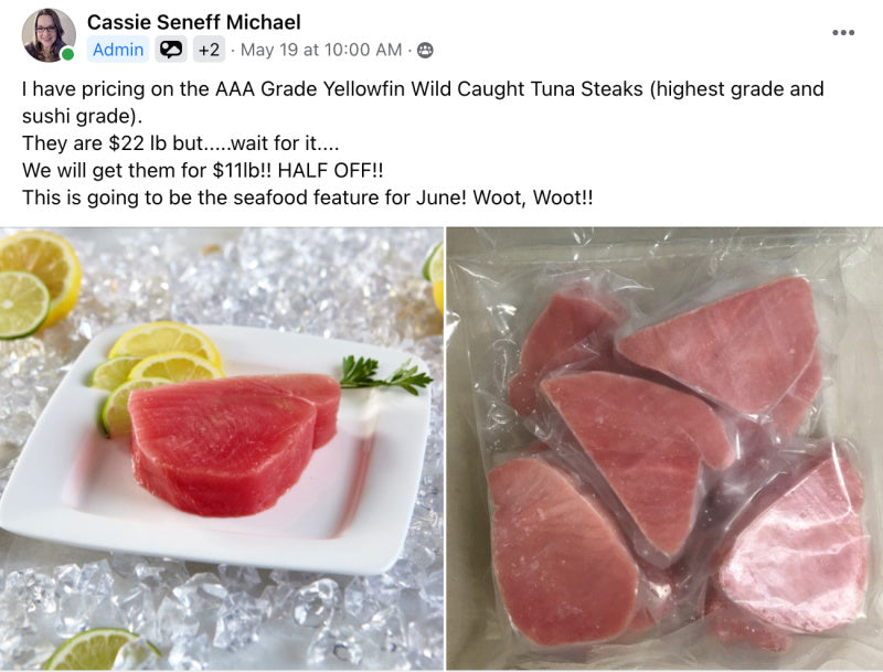 RESTOCKED: 10 lb case: 8oz. Wild Caught Tuna Steaks, Grade AAA (Sushi Grade)