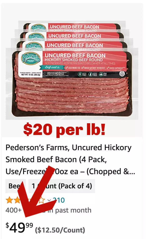 10 lb Certified Angus Uncured Beef Bacon, 2.5 lb, 4/case