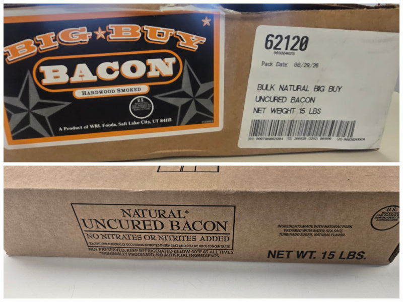 OVERSTOCK DEAL: 15 lb Case UNCURED Budget Cut Bacon Frozen