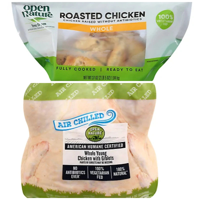 OVERSTOCK: Frozen 48-50lb Case Whole Natural Chickens, No Antibiotics Ever (Open Nature Brand - 10ct.)