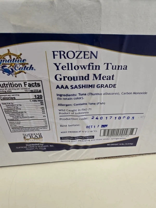 HUGE PRICE DROP: 10 lb case: Ground Tuna, 10 - 1lb Blocks Grade AAA (Sushi Grade)