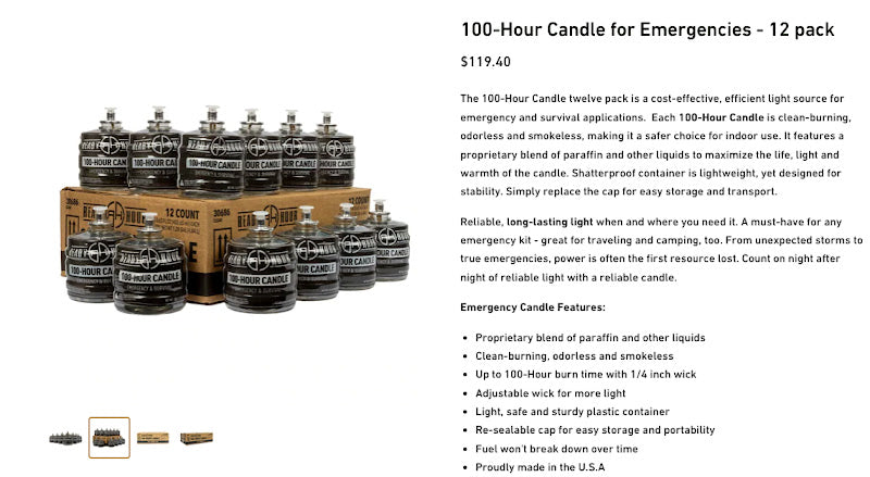 12-pk 100 Hour Emergency Candles for Preparedness & Power Outages