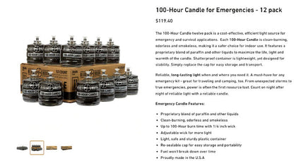 12-pk 100 Hour Emergency Candles for Preparedness & Power Outages