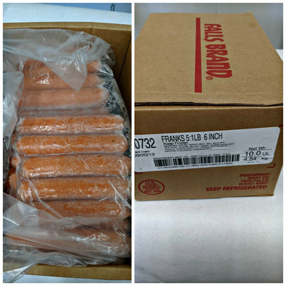 10 lb Case of 5:1 Beef and Pork Hot dogs, Falls Brand Independent Meat Co, Twin Falls, ID