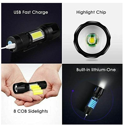 OVERSTOCK:  4  pack Small ,USB Rechargeable LED Flashlight with Waterproof Case