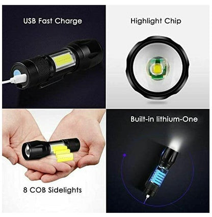 OVERSTOCK:  4  pack Small ,USB Rechargeable LED Flashlight with Waterproof Case