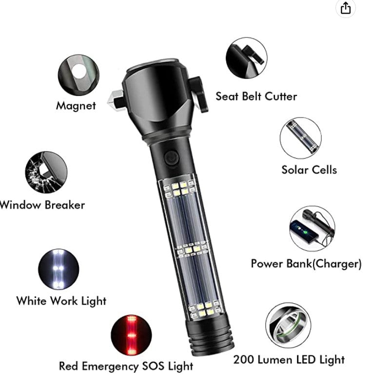 OVERSTOCK:  8 in 1 Multi Function,  USB Rechargeable, Solar Flashlight