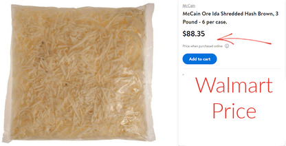 OVERSTOCK DEAL: 18 lbs Ore-Ida  Frozen Shredded Thin Hash Browns, packaged 3 lbs-6 per case