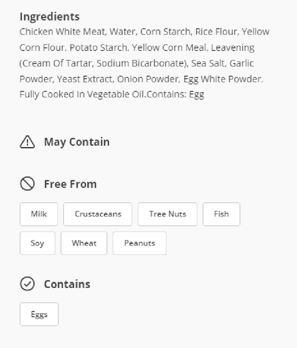 10 lb Case Gluten Free Pre-cooked Tempura Chicken Nuggets, No MSG Added