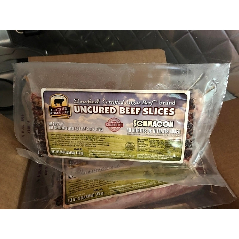 10 lb Certified Angus Uncured Beef Bacon, 2.5 lb, 4/case