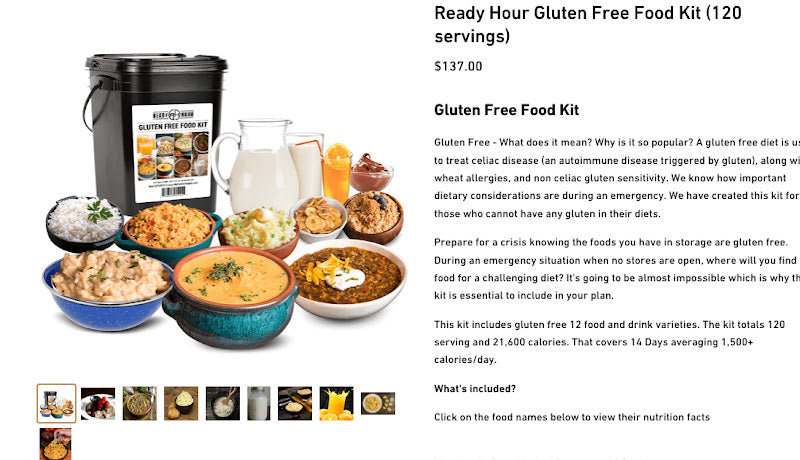 120 Serving of Gluten Free Freeze Dried Meals from Ready Hour (25-Year Shelf Life)