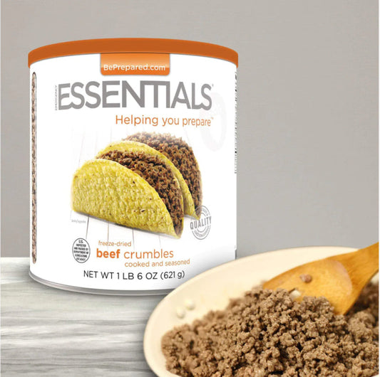 Freeze Dried Cooked Beef Crumbles from Emergency Essentials with 25-Year Shelf Life