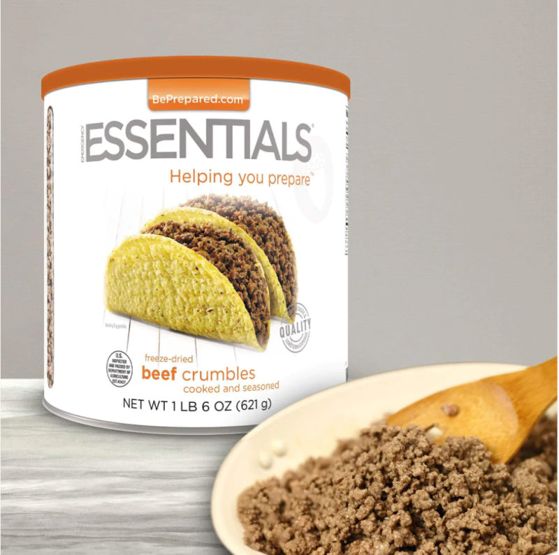 Freeze Dried Cooked Beef Crumbles from Emergency Essentials with 25-Year Shelf Life